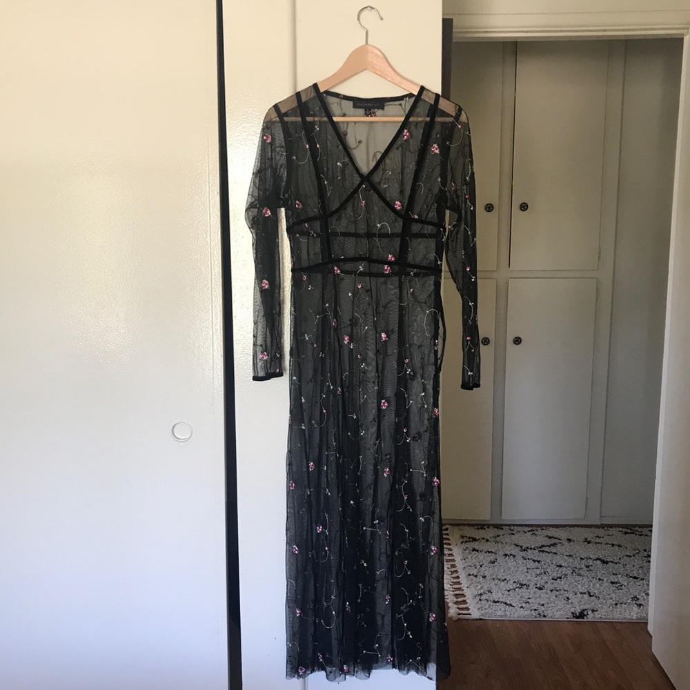Floral sheer mesh maxi dress